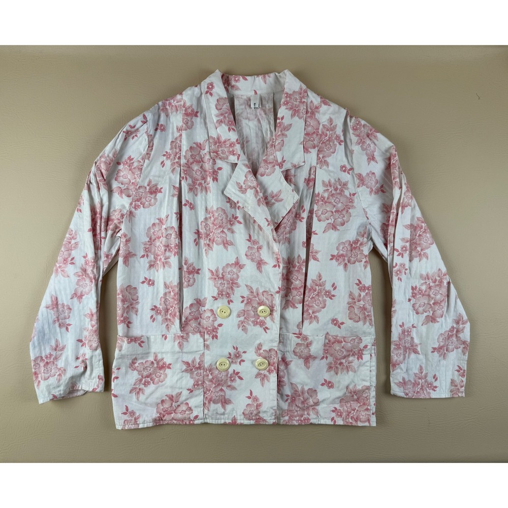 Vintage Floral‎ Double Breasted Cotton Blazer Pink White Size M Hungarotex